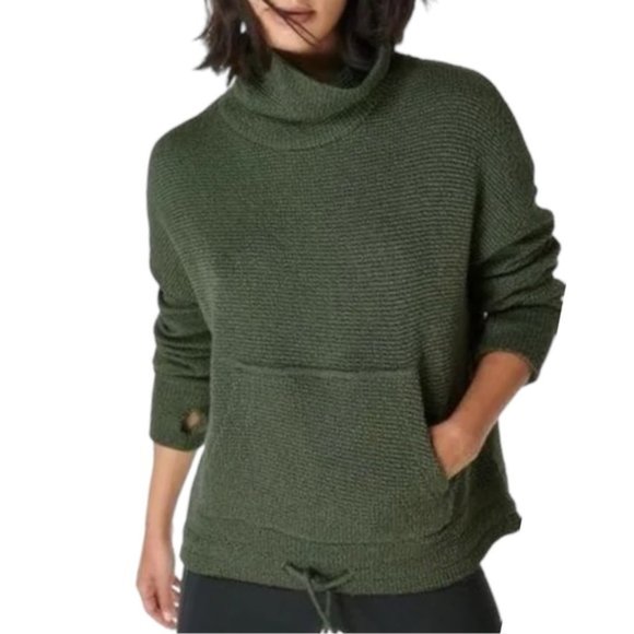 Sweaty Betty Heath Green Restful Boucle Kangaroo-Pocket Cowl Neck Sweatshirt - Picture 3 of 12